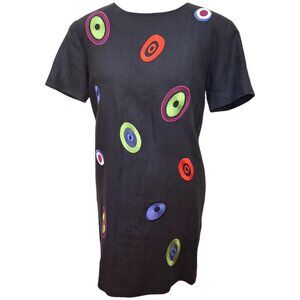 Vintage Abstract 100% Linen  Andrea Jovine Black Dress Cocktail Dress Size 8